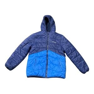 Eddie Bauer Jacket Youth Medium 10/12 Blue Colorblock Hooded Reversible Puffer